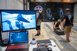 Participants interact with physical objects. 